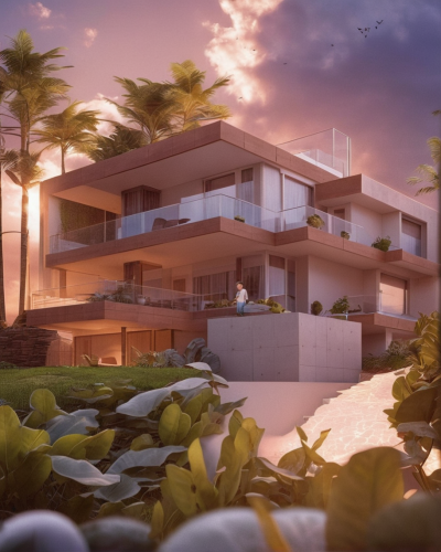 tropical house,modern house,3d rendering,dunes house,render,beach house,house by the water,rendering,mid century house,3d rendered,3d render,digital compositing,landscape design sydney,luxury home,flo