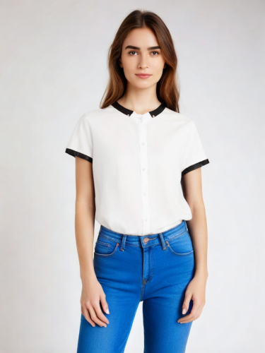 polo shirt,girl on a white background,jeans background,white shirt,cotton top,girl in t-shirt,white background,menswear for women,women's clothing,saana,sevda,tshirt,women clothes,denim background,seb